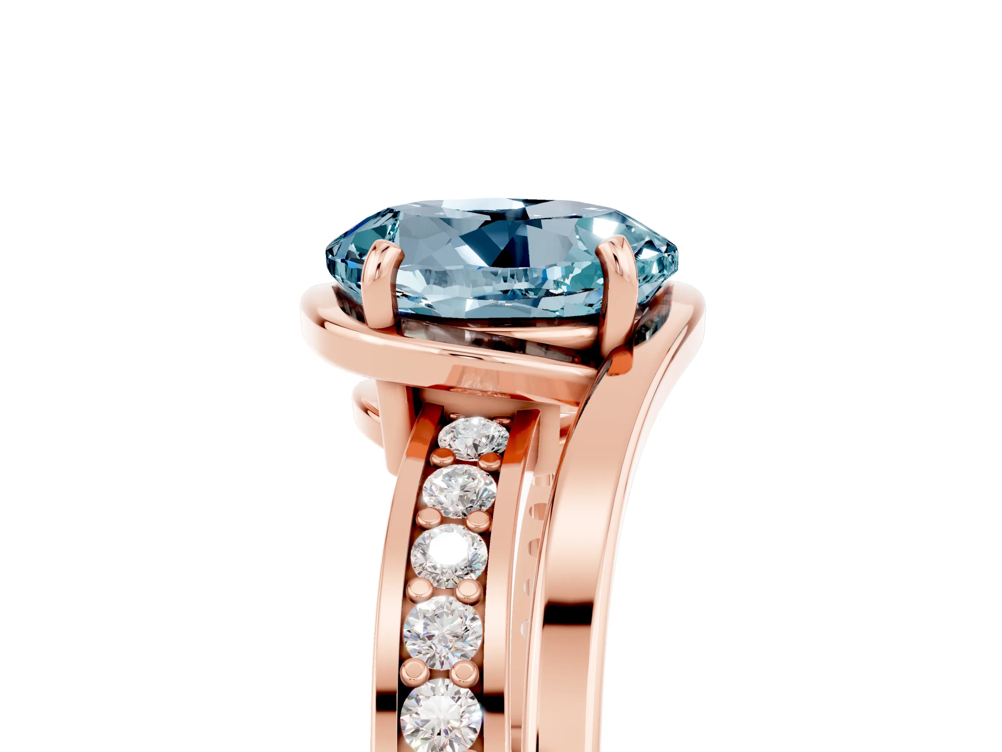 Rose gold Round Cut Aquamarine Solitaire Ring with Split Shank and Prong Setting_5