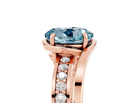 Rose gold Round Cut Aquamarine Solitaire Ring with Split Shank and Prong Setting_5