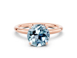Rose gold Round Cut Aquamarine Solitaire Ring with Thin Band and Four-Prong Setting_12
