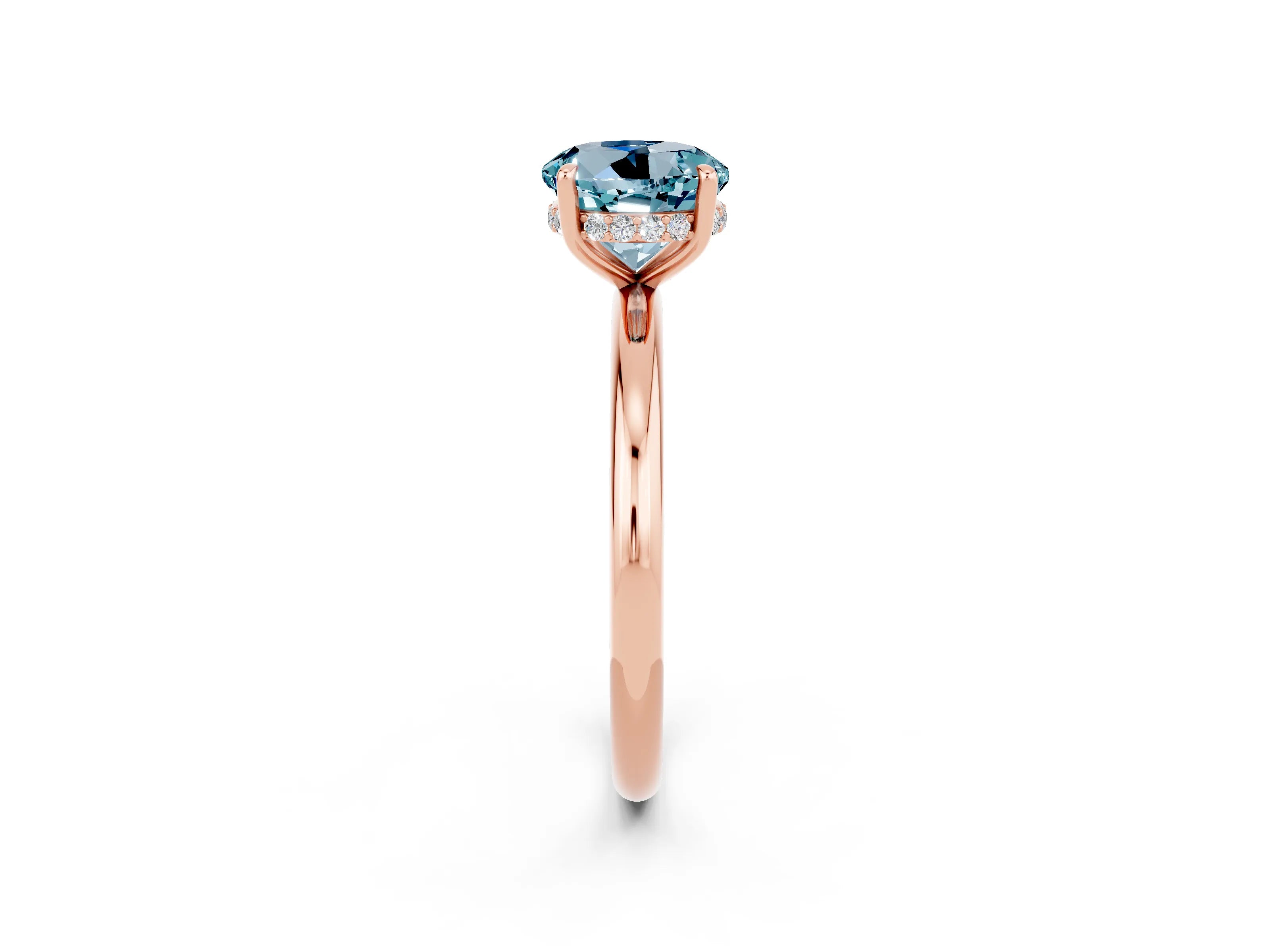 Rose gold Round Cut Aquamarine Solitaire Ring with Thin Band and Four-Prong Setting_14