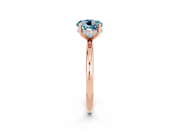 Rose gold Round Cut Aquamarine Solitaire Ring with Thin Band and Four-Prong Setting