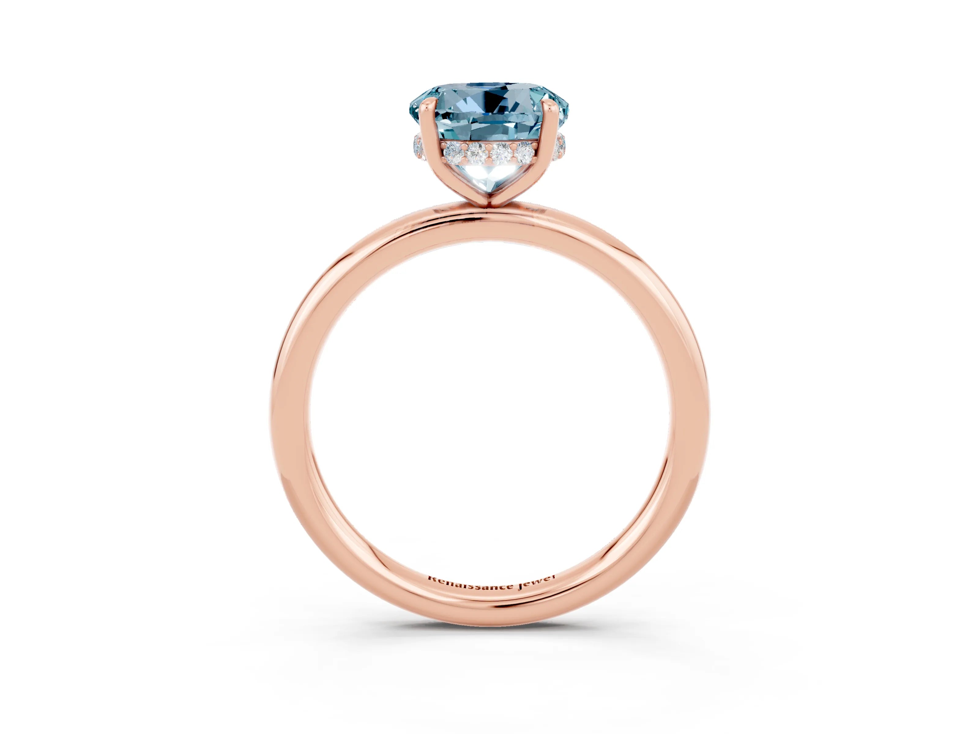Rose gold Round Cut Aquamarine Solitaire Ring with Thin Band and Four-Prong Setting_15