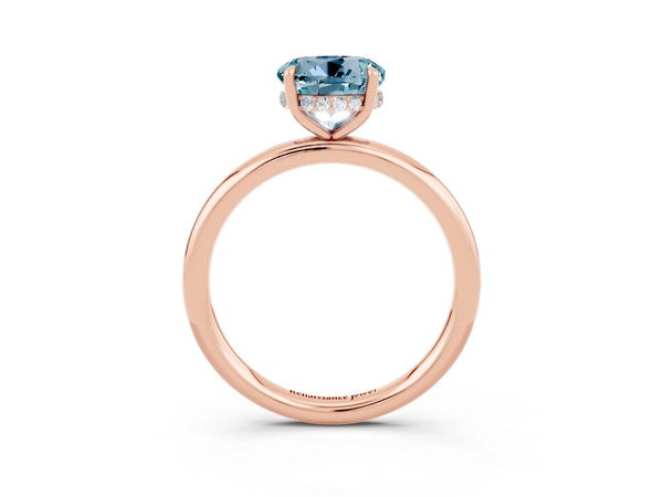 Rose gold Round Cut Aquamarine Solitaire Ring with Thin Band and Four-Prong Setting