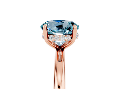 Rose gold Round Cut Aquamarine Solitaire Ring with Thin Band and Four-Prong Setting_17