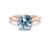 Rose gold Round Cut Aquamarine Solitaire Ring with Thin Band and Prong Setting_12