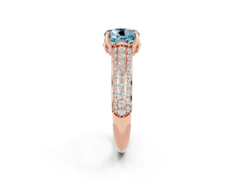 Rose gold Round Cut Aquamarine Solitaire Ring with Three-Row Pavé Band and Four-Prong Setting_14