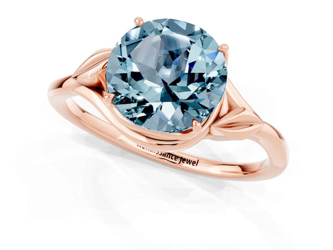 Rose gold Round Cut Aquamarine Solitaire Ring with Twist Band and Four-Prong Setting_25