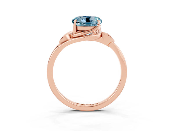 Rose gold Round Cut Aquamarine Solitaire Ring with Twist Band and Four-Prong Setting