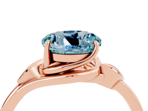 Rose gold Round Cut Aquamarine Solitaire Ring with Twist Band and Four-Prong Setting_28