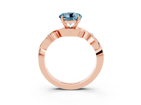 Rose gold Round Cut Aquamarine Solitaire Ring with Twisted Band and Prong Setting_3