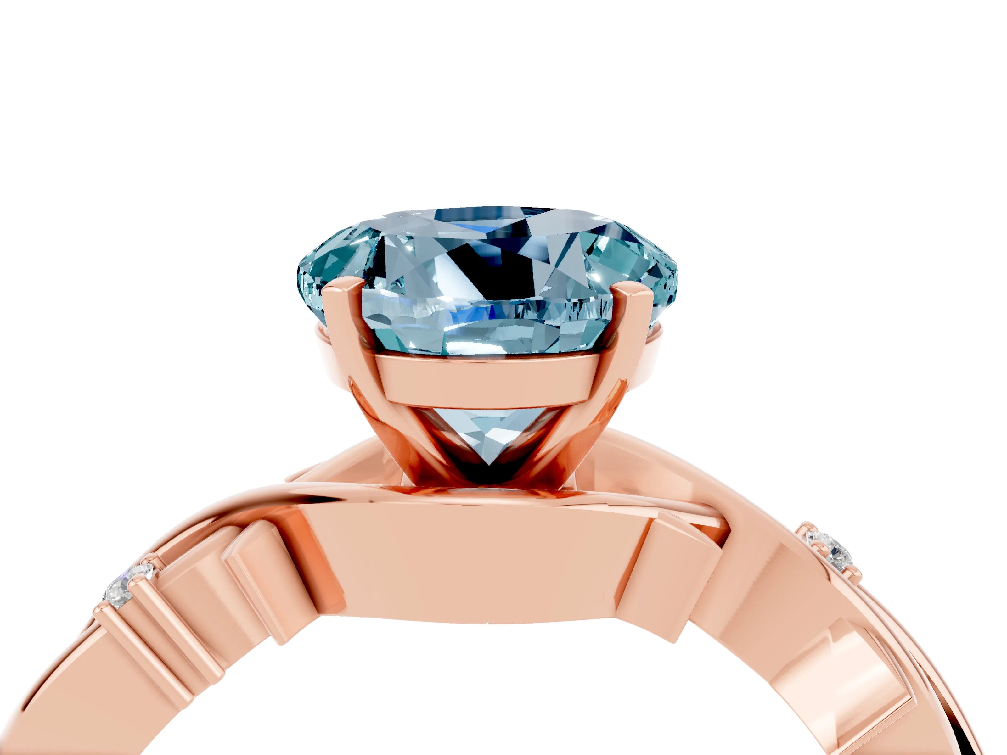 Rose gold Round Cut Aquamarine Solitaire Ring with Twisted Band and Prong Setting_4