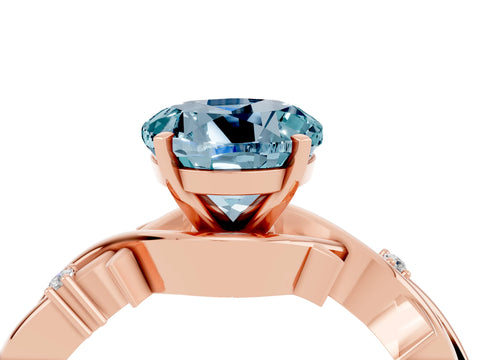 Rose gold Round Cut Aquamarine Solitaire Ring with Twisted Band and Prong Setting_4