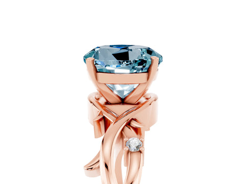 Rose gold Round Cut Aquamarine Solitaire Ring with Twisted Band and Prong Setting_5
