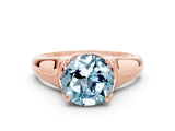 Rose gold Round Cut Aquamarine Solitaire Ring with Wide Band and Prong Setting