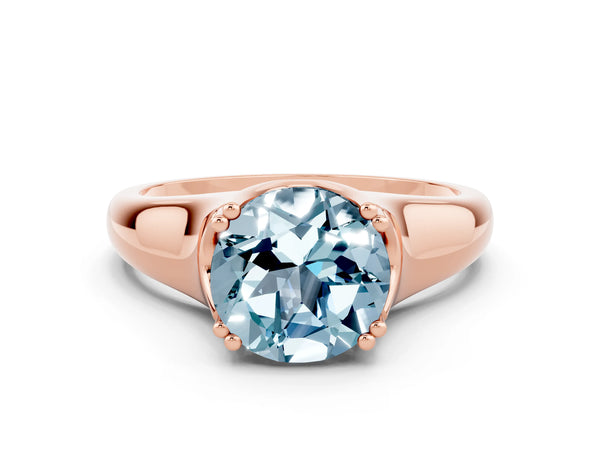 Rose gold Round Cut Aquamarine Solitaire Ring with Wide Band and Prong Setting
