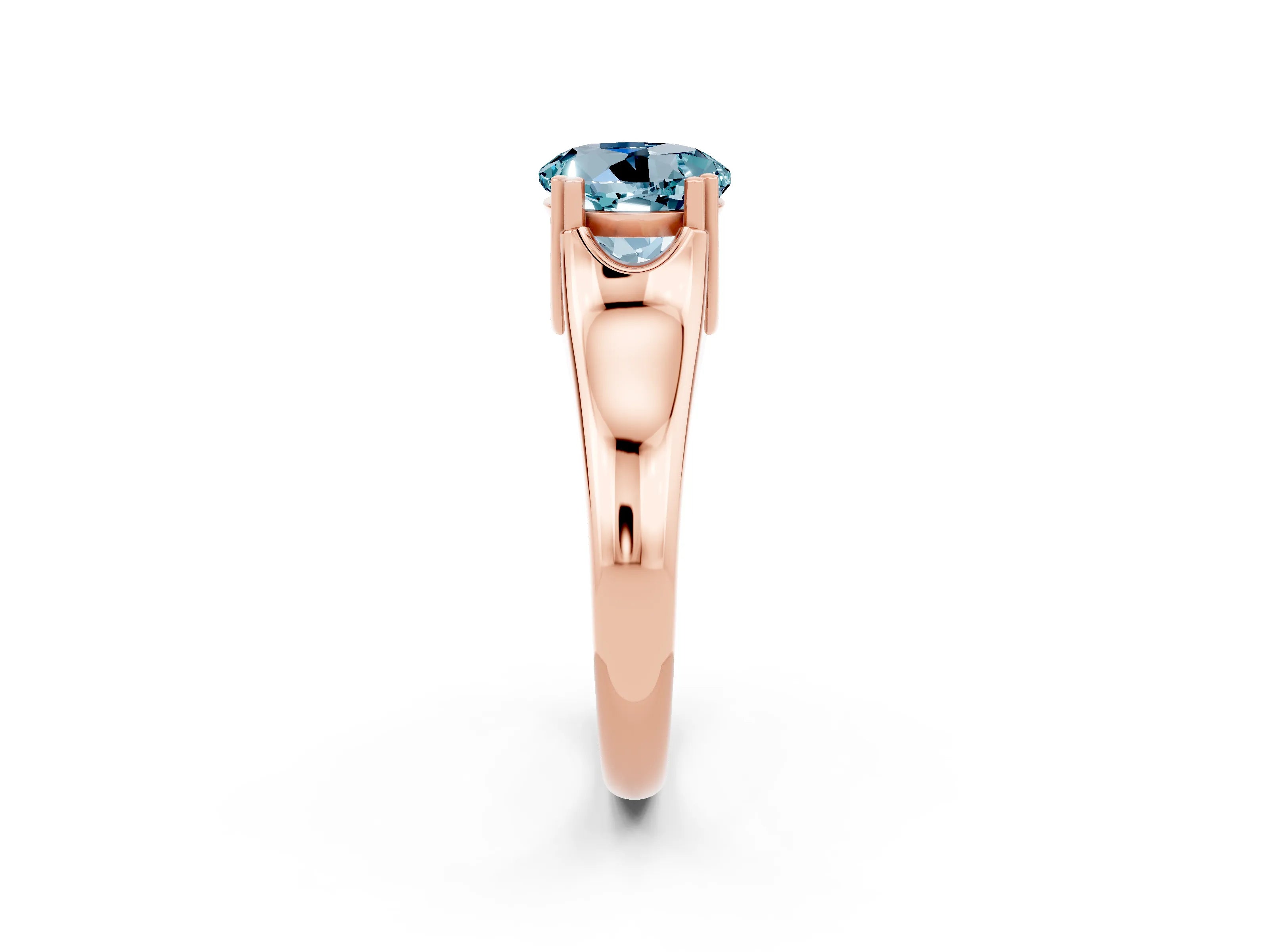 Rose gold Round Cut Aquamarine Solitaire Ring with Wide Band and Prong Setting_2