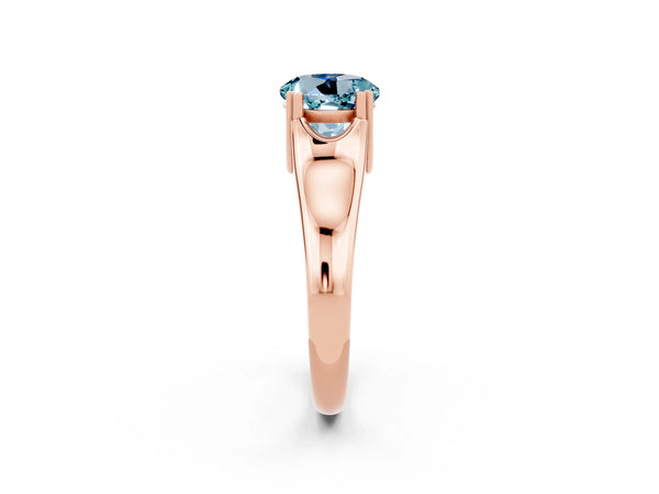 Rose gold Round Cut Aquamarine Solitaire Ring with Wide Band and Prong Setting