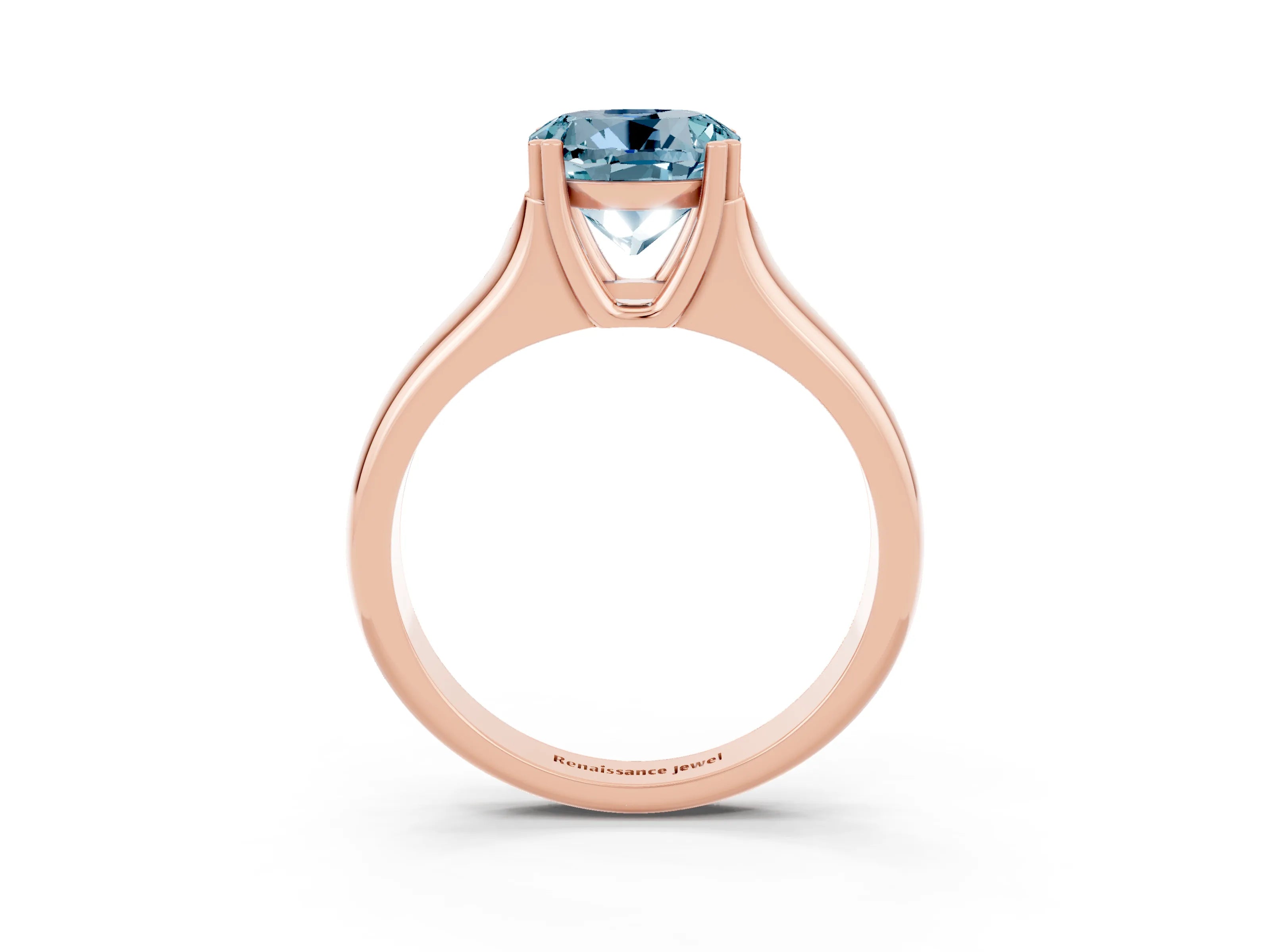Rose gold Round Cut Aquamarine Solitaire Ring with Wide Band and Prong Setting_3