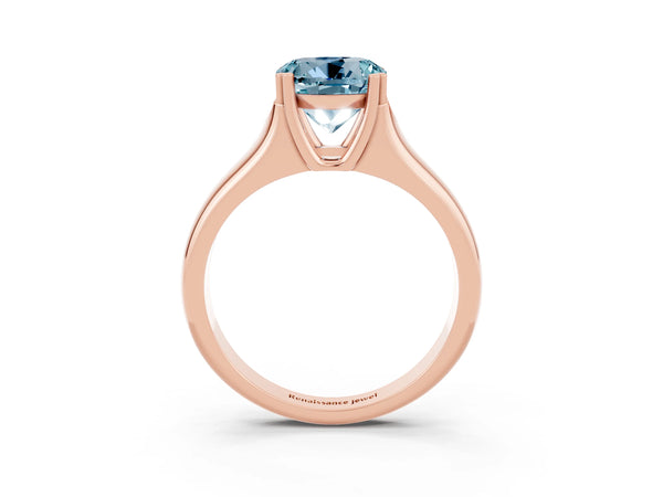 Rose gold Round Cut Aquamarine Solitaire Ring with Wide Band and Prong Setting