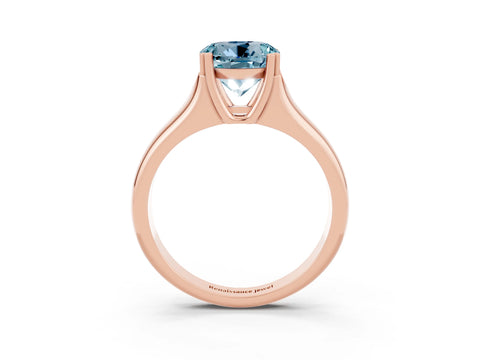 Rose gold Round Cut Aquamarine Solitaire Ring with Wide Band and Prong Setting_3