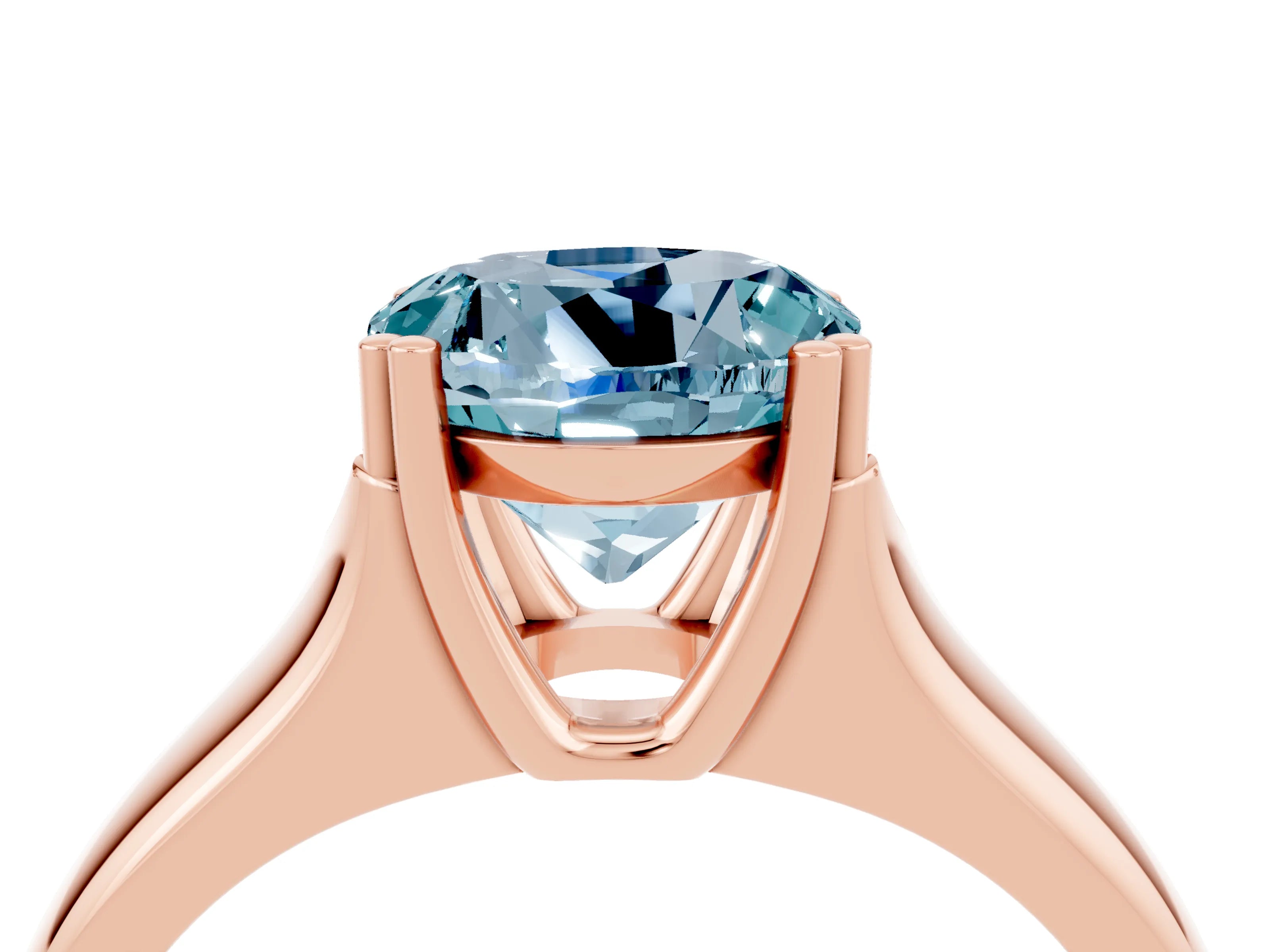 Rose gold Round Cut Aquamarine Solitaire Ring with Wide Band and Prong Setting_4