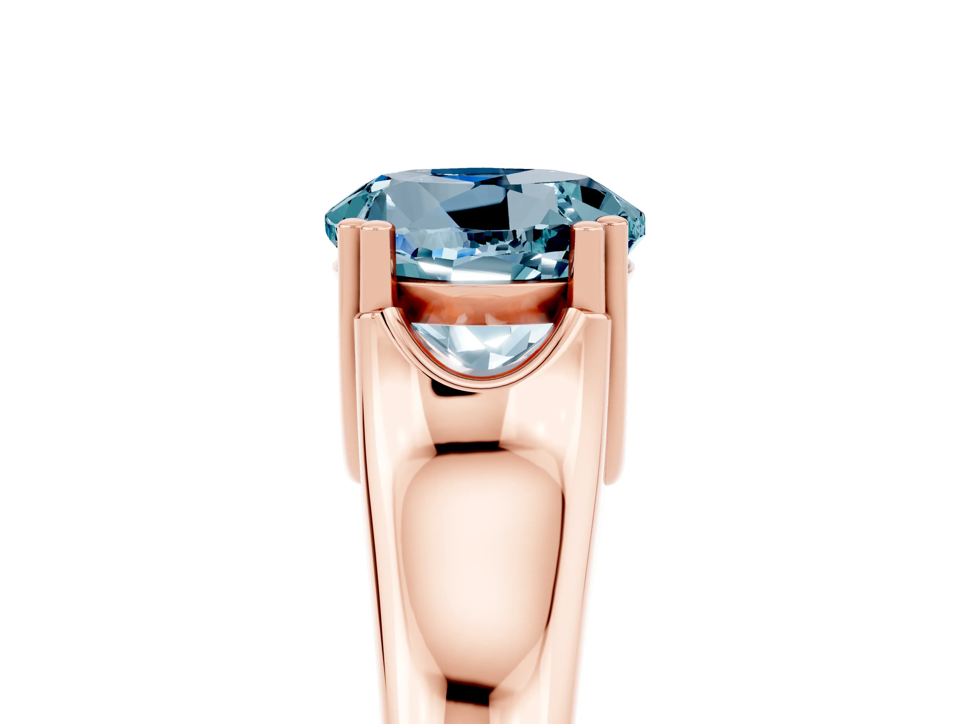 Rose gold Round Cut Aquamarine Solitaire Ring with Wide Band and Prong Setting_5
