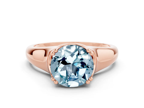 Rose gold Round Cut Aquamarine Solitaire Ring with Wide Band and Prong Setting