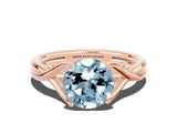 Rose gold Round Cut Aquamarine Solitaire Twist Band Prong Setting Ring_36