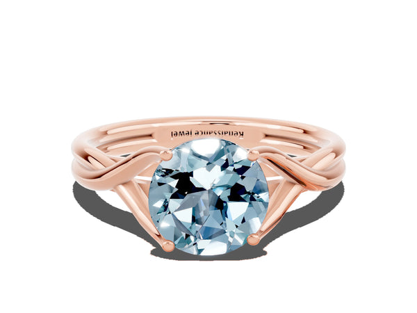 Rose gold Round Cut Aquamarine Solitaire Twist Band Prong Setting Ring