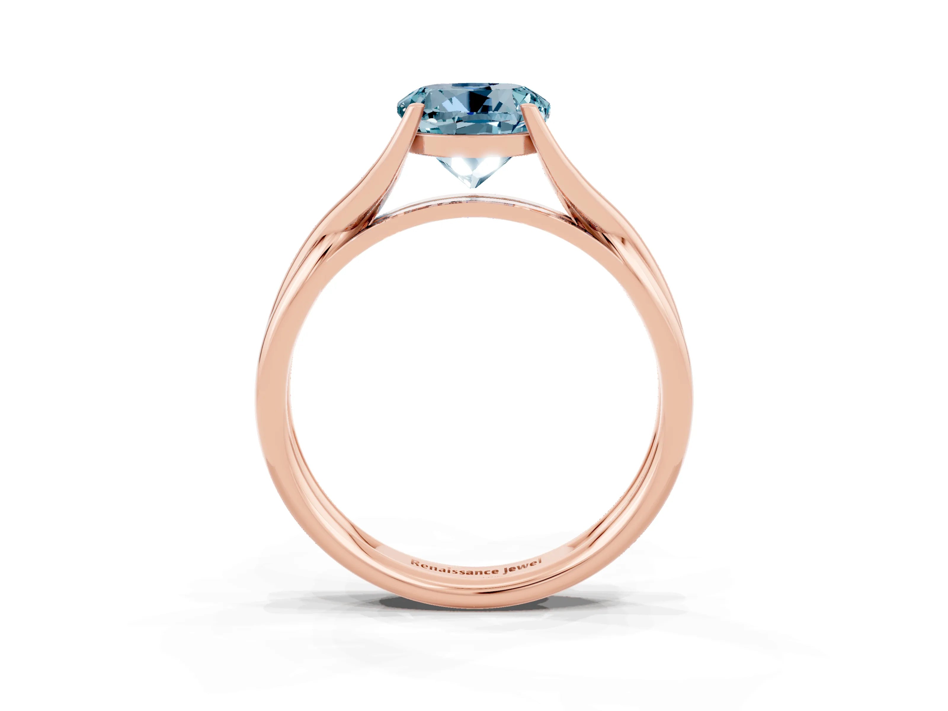 Rose gold Round Cut Aquamarine Solitaire Twist Band Prong Setting Ring_39