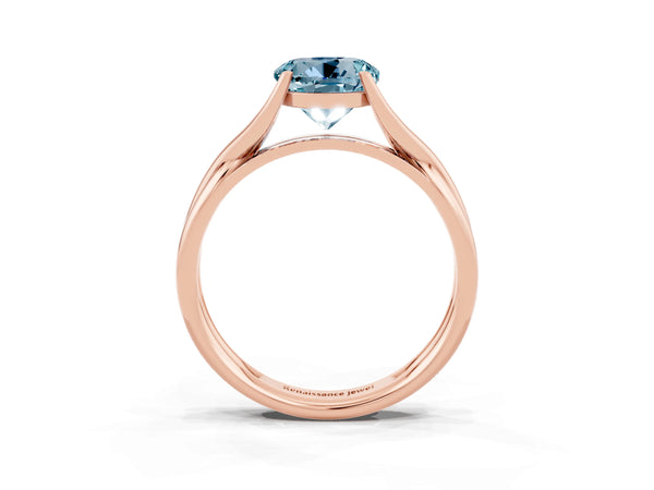 Rose gold Round Cut Aquamarine Solitaire Twist Band Prong Setting Ring