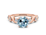 Rose gold Round Cut Aquamarine Solitaire Twisted Band with Round  Accents and Prong Setting_12