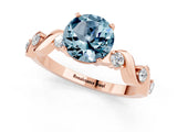 Rose gold Round Cut Aquamarine Solitaire Twisted Band with Round  Accents and Prong Setting_13