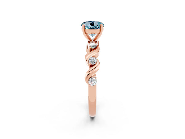 Rose gold Round Cut Aquamarine Solitaire Twisted Band with Round  Accents and Prong Setting