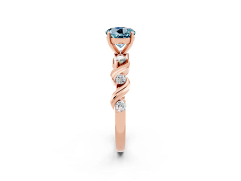 Rose gold Round Cut Aquamarine Solitaire Twisted Band with Round  Accents and Prong Setting_14