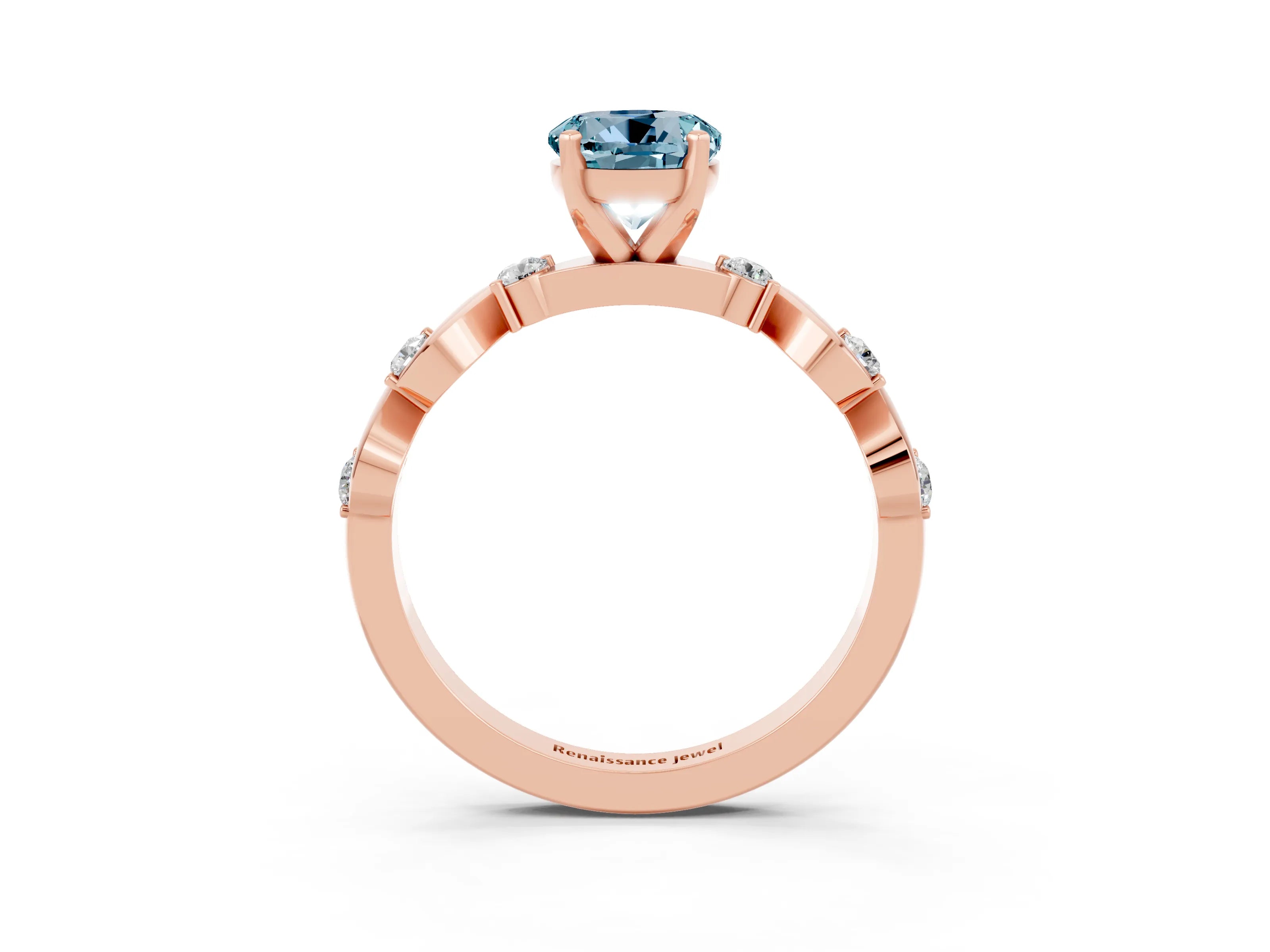 Rose gold Round Cut Aquamarine Solitaire Twisted Band with Round  Accents and Prong Setting_15