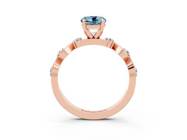 Rose gold Round Cut Aquamarine Solitaire Twisted Band with Round  Accents and Prong Setting