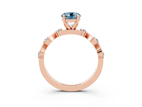 Rose gold Round Cut Aquamarine Solitaire Twisted Band with Round  Accents and Prong Setting_15