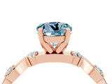 Rose gold Round Cut Aquamarine Solitaire Twisted Band with Round  Accents and Prong Setting_16