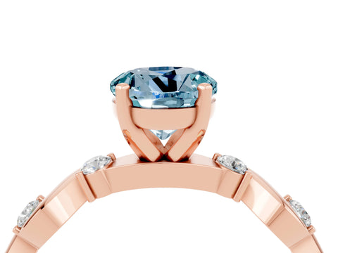 Rose gold Round Cut Aquamarine Solitaire Twisted Band with Round  Accents and Prong Setting_16