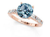 Rose gold Round Cut Aquamarine Solitaire with Side Baguettes and Channel Set Band_1