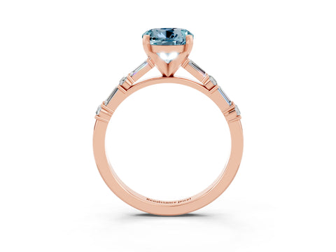 Rose gold Round Cut Aquamarine Solitaire with Side Baguettes and Channel Set Band_3