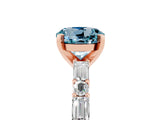 Rose gold Round Cut Aquamarine Solitaire with Side Baguettes and Channel Set Band_5