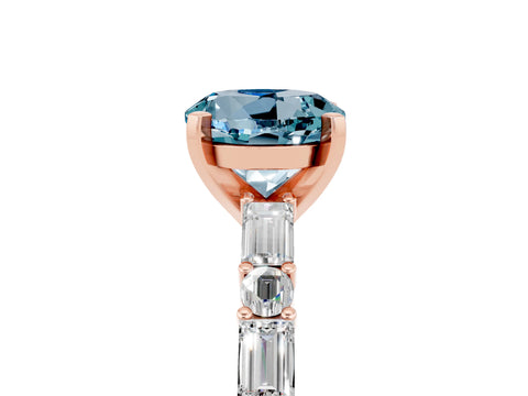 Rose gold Round Cut Aquamarine Solitaire with Side Baguettes and Channel Set Band_5