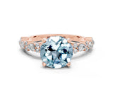 Rose gold Round Cut Aquamarine Solitaire with Side Stones, Pave Band, Four-Prong Setting_36