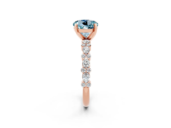 Rose gold Round Cut Aquamarine Side Stone Solitaire Ring with Round  and Four-Prong Setting