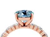Rose gold Round Cut Aquamarine Solitaire with Side Stones, Pave Band, Four-Prong Setting_40