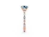 Rose gold Round Cut Aquamarine Solitaire with Side Stones on a Pavé Band and Four-Prong Setting_2
