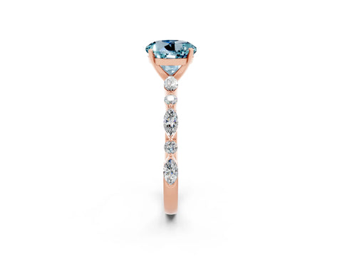 Rose gold Round Cut Aquamarine Solitaire with Side Stones on a Pavé Band and Four-Prong Setting_2