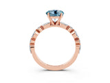 Rose gold Round Cut Aquamarine Solitaire with Side Stones on a Pavé Band and Four-Prong Setting_3